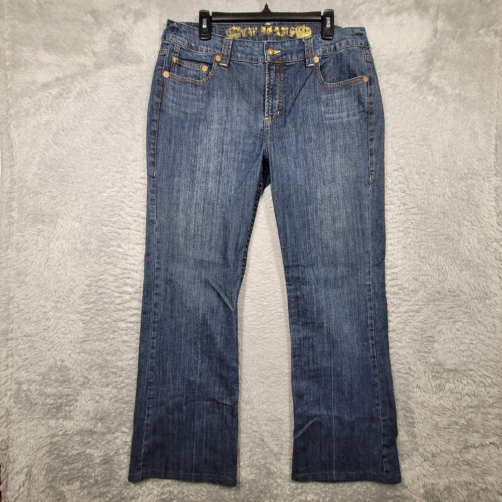 CW Jeans Womens Blue‎ Denim Embellished Pockets Bootcut Jeans 16 33